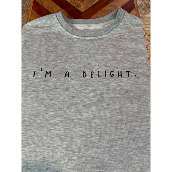 Women's Unbranded Grey Sweatshirt, I’m A Delight, Size Large - Picture 4 of 4
